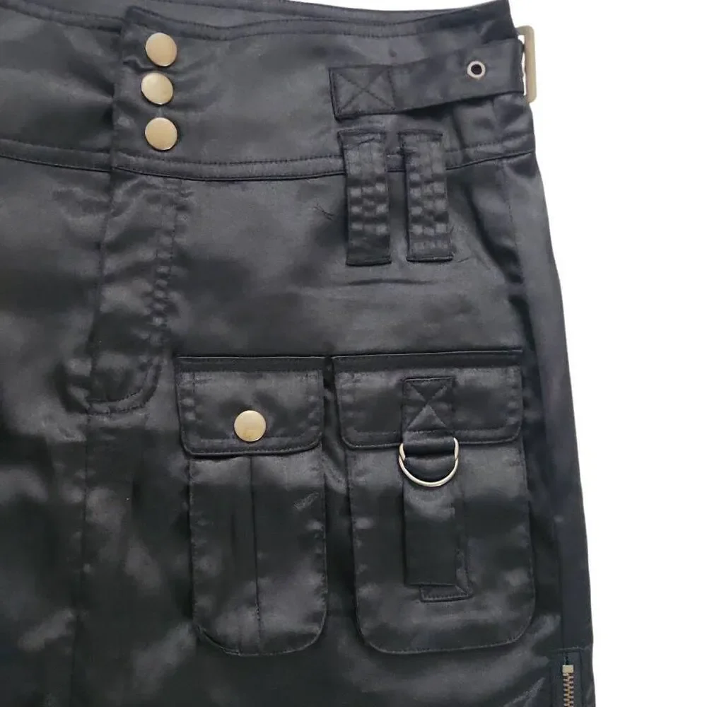 Gold Hawk Women's Size 3 Black Satin Cargo Zip Side Skirt